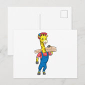 Giraf als timmerman met hout briefkaart (Voorkant / Achterkant)