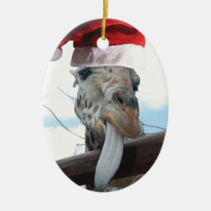 giraf met een Pet van de kerstman Keramisch Ornament