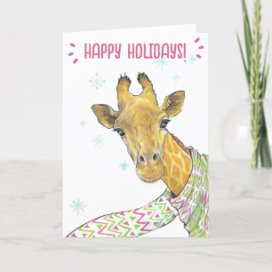 Giraf met kerst sjaal Schattige leuke dieren kunst Feestdagen Kaart