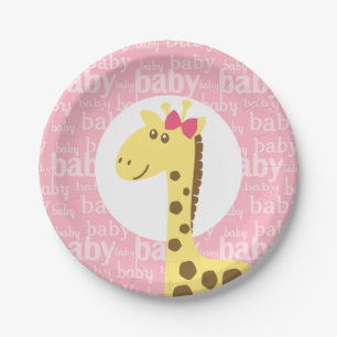 Giraf met Roze Strik Baby Shower voor Meisje Papieren Bordje