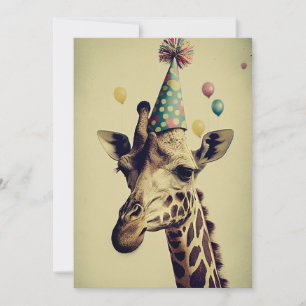 Girafe avec carte de voeux plat Casquette de fête