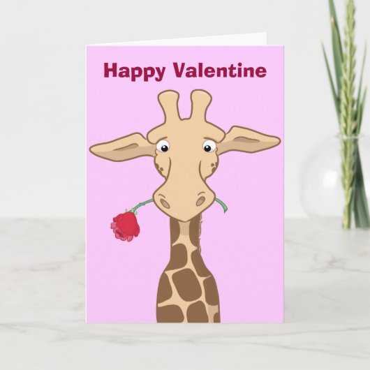 Girafe avec une carte de Valentine de rose (Devant)