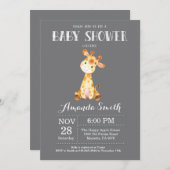 Girafe Baby shower Invitation Grey (Devant / Derrière)