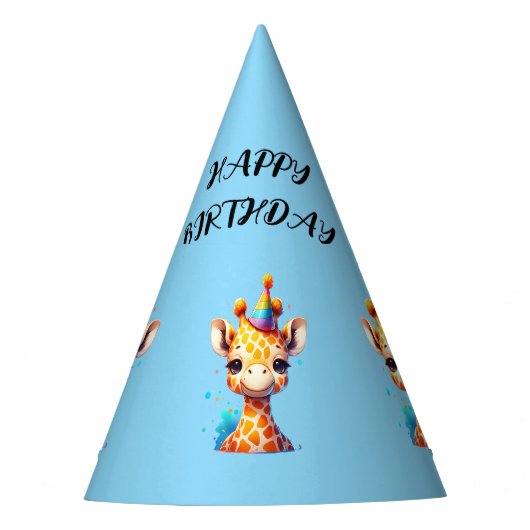 Girafe bébé avec chapeau de fête d'anniversaire bl (Devant)