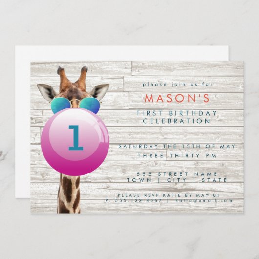 Girafe Cool et Bubblegum| Invitation de groupe (Devant / Derrière)