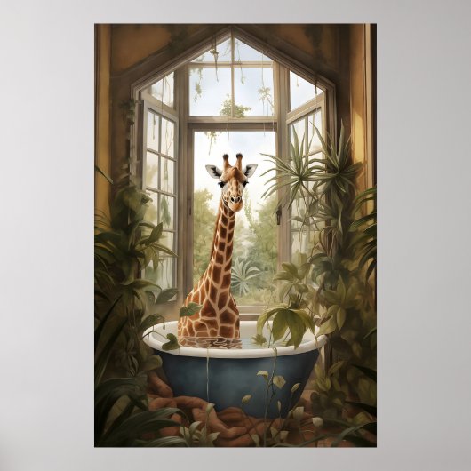 Girafe dans une baignoire Fleur Impression de sall (Devant)
