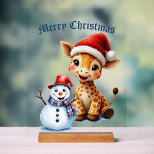 Girafe de caricature mignonne avec Santa Hat & Sno