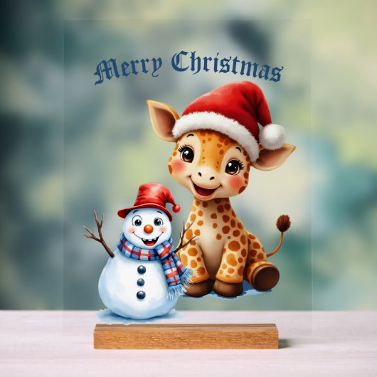 Girafe de caricature mignonne avec Santa Hat & Sno (Neutre)