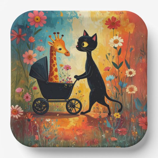 Girafe de chat mignon assiette en papier (Recto)