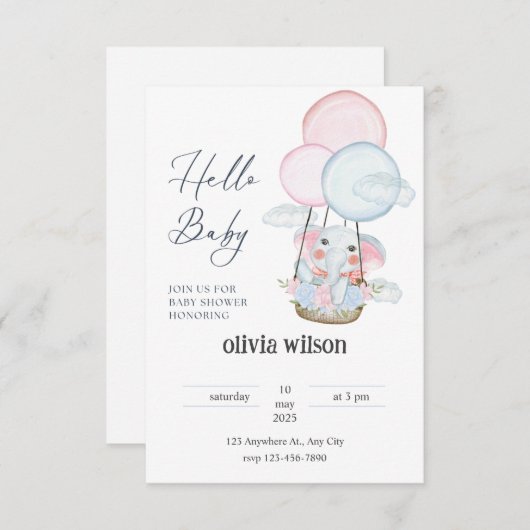 girafe éléphant conception bébé Invitation (Devant / Derrière)