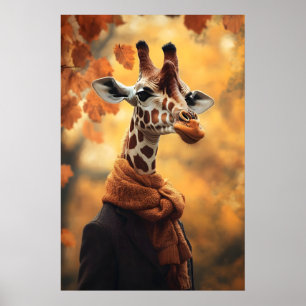Girafe en vêtements d'automne Impression d'art, Au