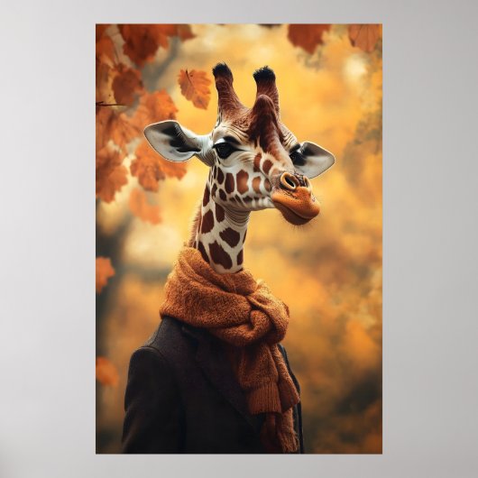 Girafe en vêtements d'automne Impression d'art, Au (Devant)