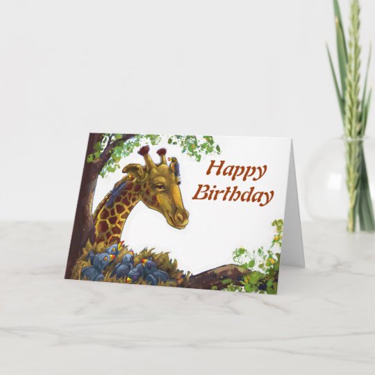 Girafe Et Carte De Joyeux Anniversaire D Oxpecker Zazzle Be