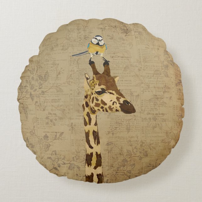 Girafe et peu de coussin d'oiseau d'or (Devant)