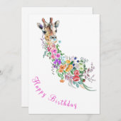 Girafe Fleurs Carte d'anniversaire Peinture (Devant / Derrière)