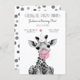 Girafe noir et blanc Anniversaire Fête Invitation