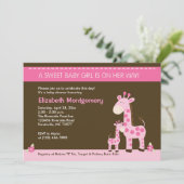 Girafe rose maman et bébé fille douche Invitation (Debout devant)