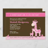 Girafe rose maman et bébé fille douche Invitation (Devant / Derrière)