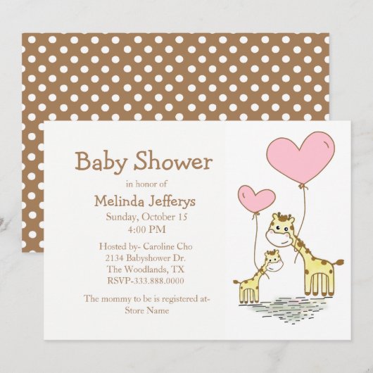 Girafes avec ballons Baby shower Invitation (Devant / Derrière)