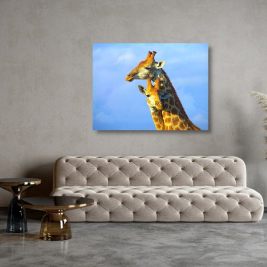 Girafes sous ciel bleu toile encadrée