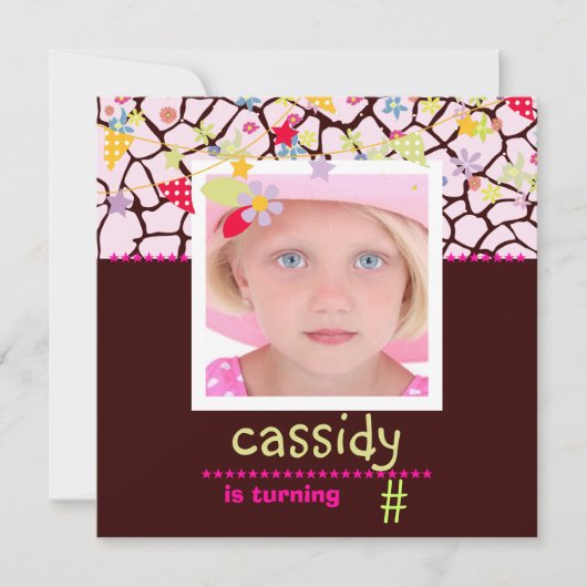 Giraff + photo florale / Invitations de fête perso (Devant)