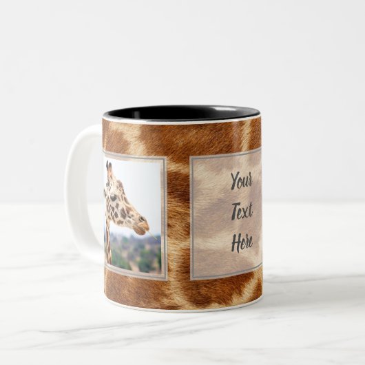 Giraffe 2 Afbeeldingen met tekstontwerp uw eigen Tweekleurige Koffiemok (Voorkant links)