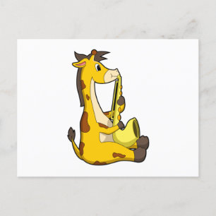 Giraffe aan muziek met saxofoon.PNG Briefkaart