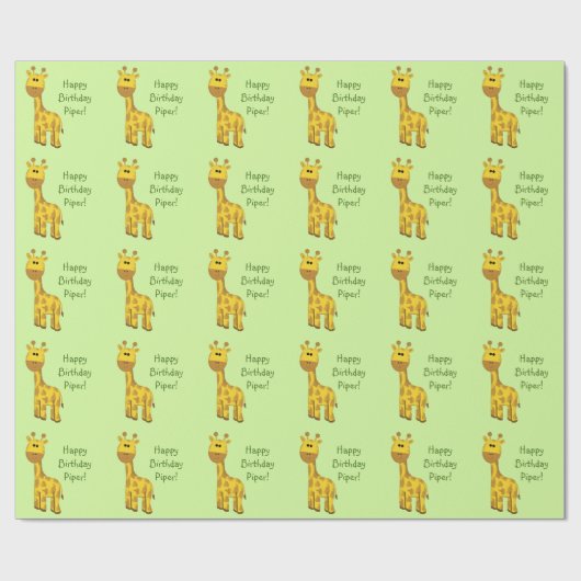Giraffe Aangepaste Naam Verpakkend Document Cadeaupapier (Vlak)
