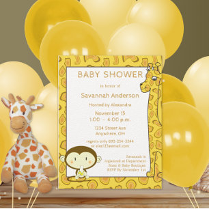 Giraffe aap alligator Baby Boy Shower Invite Kaart