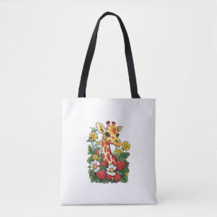 Giraffe Aardbeien en Bloemen Graphic Schattige Gir Draagtas