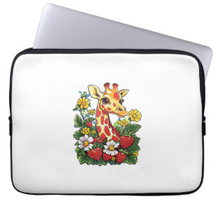 Giraffe Aardbeien en Bloemen Graphic Schattige Gir Laptop Sleeve