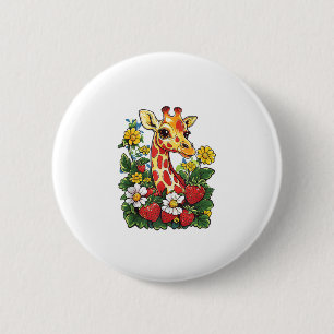 Giraffe Aardbeien en Bloemen Graphic Schattige Gir Ronde Button 5,7 Cm
