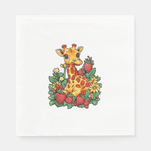 Giraffe Aardbeien en Bloemen Graphic Schattige Gir Servet