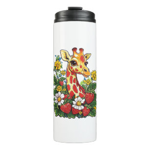 Giraffe Aardbeien en Bloemen Graphic Schattige Gir Thermosbeker