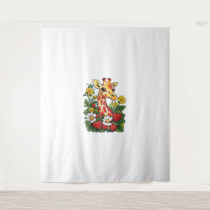 Giraffe Aardbeien en Bloemen Graphic Schattige Gir Wandkleed