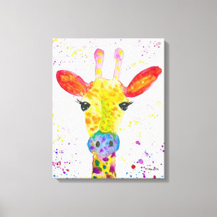 Giraffe Abstracte Dieren Wild Leuke Kunst Regenboo Canvas Afdruk