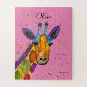 Giraffe Abstracte Dieren Wild Leuke Kunst Regenboo Legpuzzel