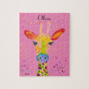 Giraffe Abstracte Dieren Wild Leuke Kunst Regenboo Legpuzzel