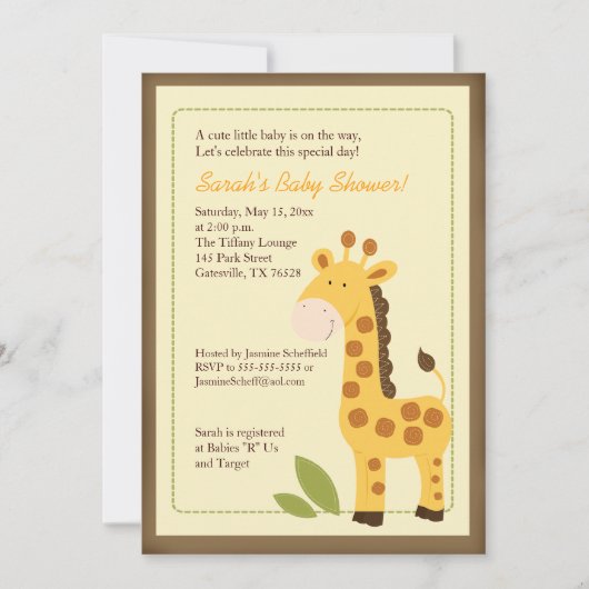Giraffe Adventure 5x7 Baby shower Invitation (Devant)