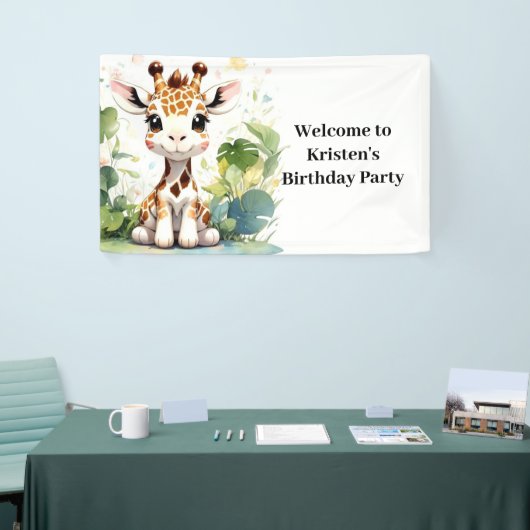 Giraffe Adventure Waterverf Safari Verjaardag Spandoek (Beurs)