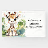 Giraffe Adventure Waterverf Safari Verjaardag Spandoek (Horizontaal)