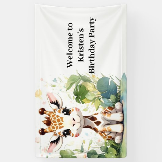 Giraffe Adventure Waterverf Safari Verjaardag Spandoek (Verticaal)