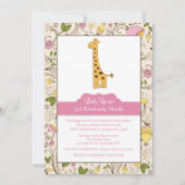 Giraffe afdrukken in roze uitnodiging (Voorkant)
