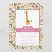 Giraffe afdrukken in roze uitnodiging (Voorkant / Achterkant)