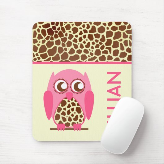 Giraffe Afdrukken & Roze Owl Aangepaste Mousepad Muismat (Met muis)