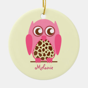 Giraffe Afdrukken & Roze Owl Aangepaste versiering Keramisch Ornament