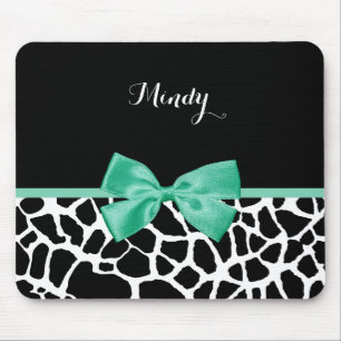 Giraffe Afdrukmint Groene Bow met naam Muismat