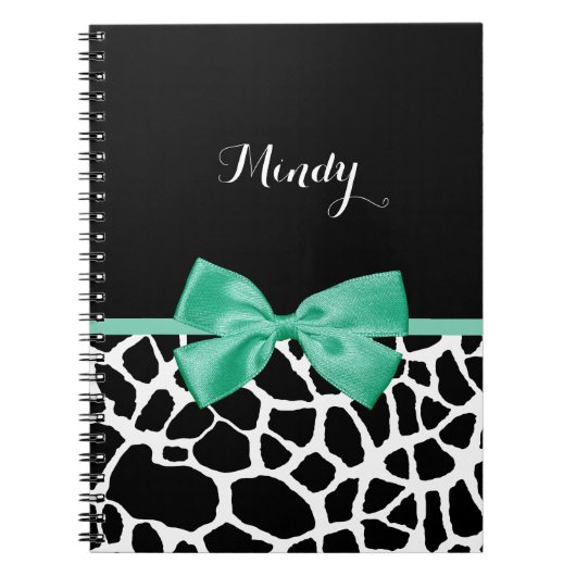  Giraffe Afdrukmint Groene Bow met naam Notitieboek (Voorkant)