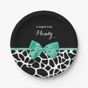  Giraffe Afdrukmint Groene Bow met naam Papieren Bordje