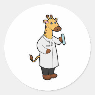 Giraffe als arts met testbuis ronde sticker